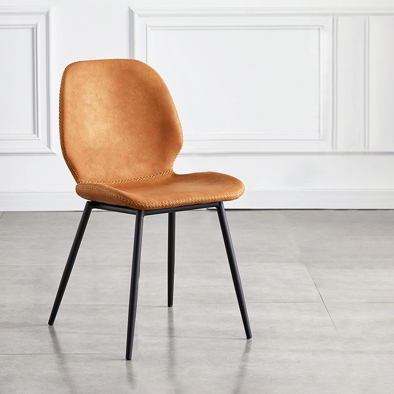 Industrial Design Armless Solid Back Chairs Leather Dining Chairs for Kitchen Orange 1 Piece Clearhalo ' kitchen&dining_furn' 'Dining Chairs' 'Dining Tables & Seating' 'dining_chair' 'furn' 'furn_dining_chair' 'Furniture' 'furniture_dining_chair' 'Kitchen & Dining Furniture' 'kitchen' 4347069