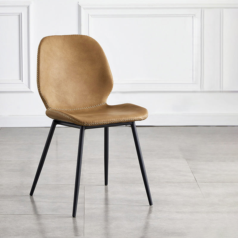 Industrial Design Armless Solid Back Chairs Leather Dining Chairs for Kitchen Brown 1 Piece Clearhalo ' kitchen&dining_furn' 'Dining Chairs' 'Dining Tables & Seating' 'dining_chair' 'furn' 'furn_dining_chair' 'Furniture' 'furniture_dining_chair' 'Kitchen & Dining Furniture' 'kitchen' 4347074