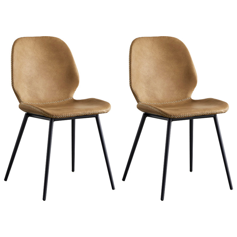 Industrial Design Armless Solid Back Chairs Leather Dining Chairs for Kitchen Brown 2 Piece Set Clearhalo ' kitchen&dining_furn' 'Dining Chairs' 'Dining Tables & Seating' 'dining_chair' 'furn' 'furn_dining_chair' 'Furniture' 'furniture_dining_chair' 'Kitchen & Dining Furniture' 'kitchen' 4347076