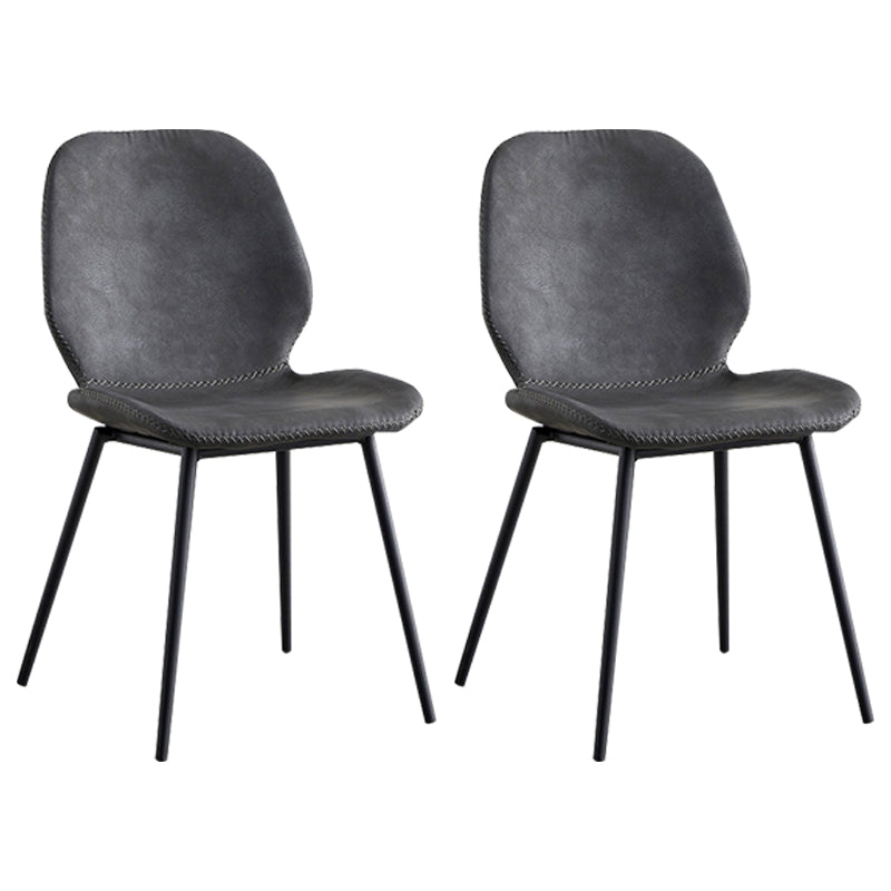 Industrial Design Armless Solid Back Chairs Leather Dining Chairs for Kitchen Black-Gray 2 Piece Set Clearhalo ' kitchen&dining_furn' 'Dining Chairs' 'Dining Tables & Seating' 'dining_chair' 'furn' 'furn_dining_chair' 'Furniture' 'furniture_dining_chair' 'Kitchen & Dining Furniture' 'kitchen' 4347085