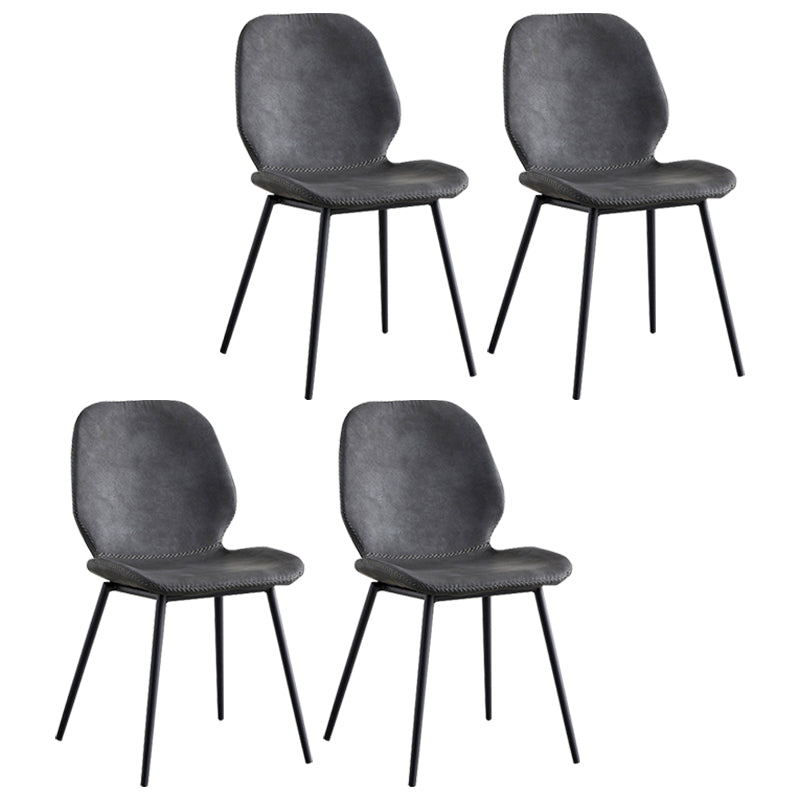 Industrial Design Armless Solid Back Chairs Leather Dining Chairs for Kitchen Black-Gray 4 Piece Set Clearhalo ' kitchen&dining_furn' 'Dining Chairs' 'Dining Tables & Seating' 'dining_chair' 'furn' 'furn_dining_chair' 'Furniture' 'furniture_dining_chair' 'Kitchen & Dining Furniture' 'kitchen' 4347086