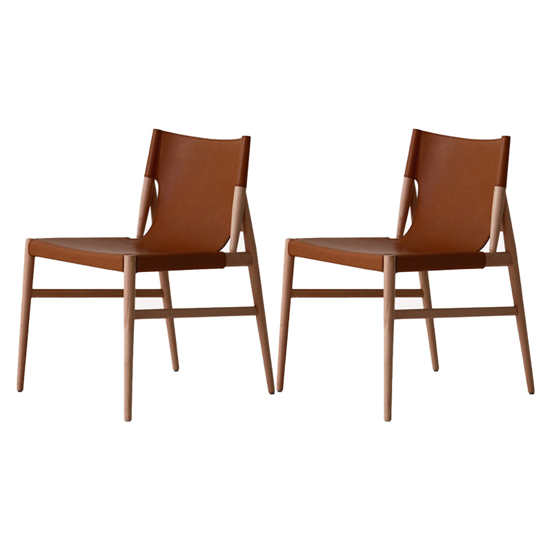 Designer Style Restaurant Solid Back Side Chair Leather Brown Dining Chair Dark Brown 2 Piece Set Clearhalo ' kitchen&dining_furn' 'Dining Chairs' 'Dining Tables & Seating' 'dining_chair' 'furn' 'furn_dining_chair' 'Furniture' 'furniture_dining_chair' 'Kitchen & Dining Furniture' 'kitchen' 4347100