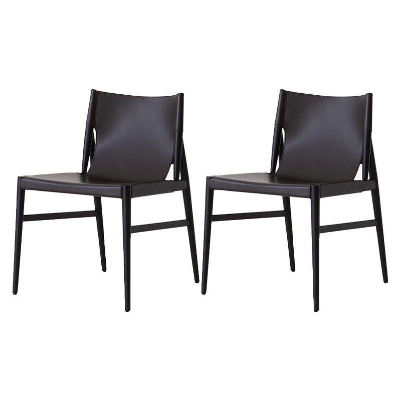 Designer Style Restaurant Solid Back Side Chair Leather Brown Dining Chair Black 2 Piece Set Clearhalo ' kitchen&dining_furn' 'Dining Chairs' 'Dining Tables & Seating' 'dining_chair' 'furn' 'furn_dining_chair' 'Furniture' 'furniture_dining_chair' 'Kitchen & Dining Furniture' 'kitchen' 4347105