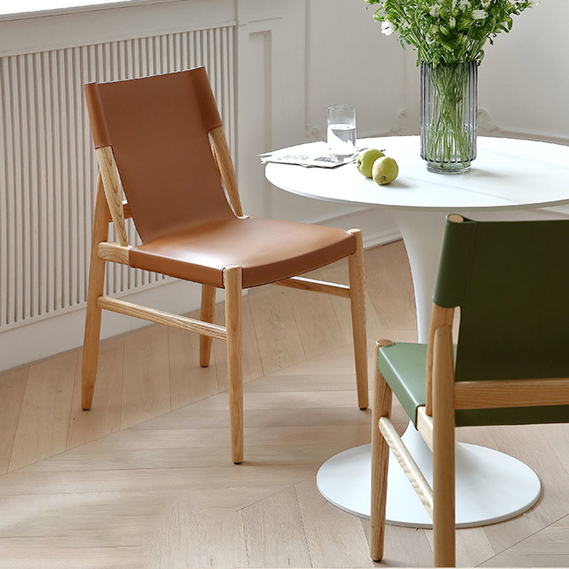 Designer Style Restaurant Solid Back Side Chair Leather Brown Dining Chair Clearhalo ' kitchen&dining_furn' 'Dining Chairs' 'Dining Tables & Seating' 'dining_chair' 'furn' 'furn_dining_chair' 'Furniture' 'furniture_dining_chair' 'Kitchen & Dining Furniture' 'kitchen' 4347106