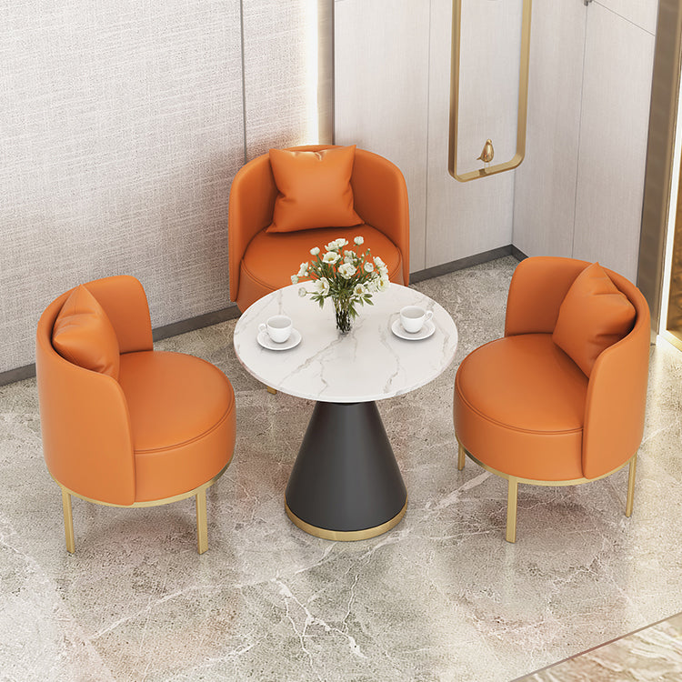 Modern Sintered Stone Dining Set 1/2/3/4/5 Pieces Dining Furniture Set /Separate Items 4 Pieces: White-Black Table, 3 Orange Chairs Clearhalo 'Dining Room Sets' 'Dining Tables & Seating' 'dining_room_set' 'furn' 'furn_dining_room_set' 'Furniture' 'furniture_dining_room_set' 'Kitchen & Dining Furniture' 'kitchen&dining_furn' 'kitchen' 4353148