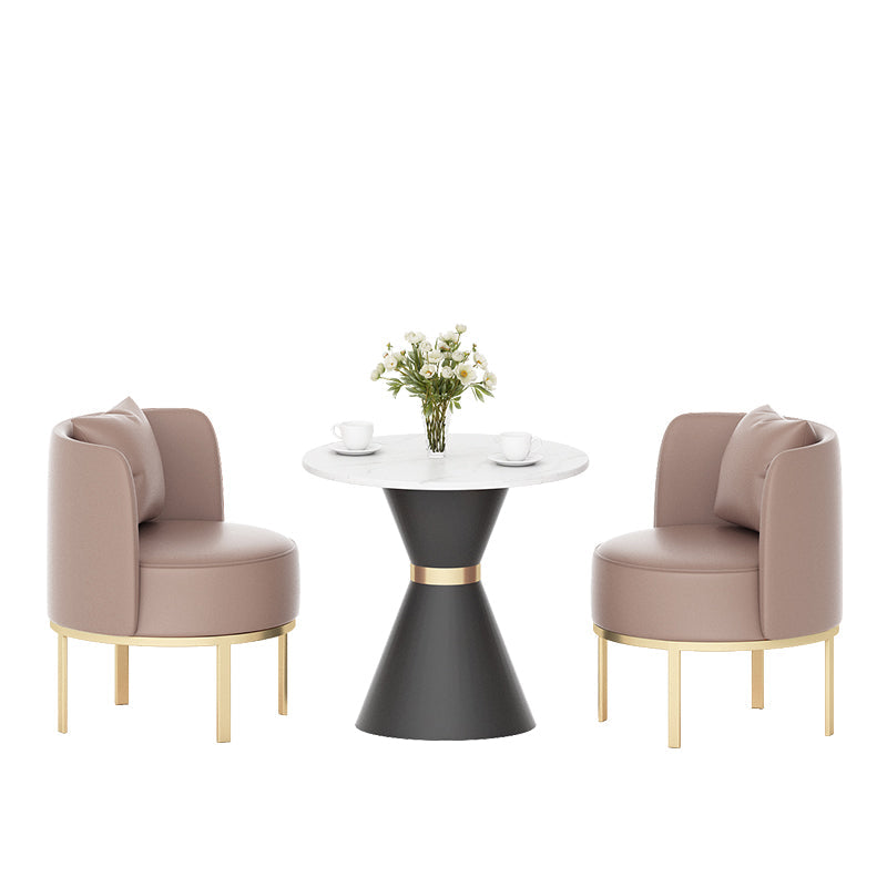 Modern Sintered Stone Dining Set 1/2/3/4/5 Pieces Dining Furniture Set /Separate Items 3 Pieces: White Table, 2 Brown Chairs Clearhalo 'Dining Room Sets' 'Dining Tables & Seating' 'dining_room_set' 'furn' 'furn_dining_room_set' 'Furniture' 'furniture_dining_room_set' 'Kitchen & Dining Furniture' 'kitchen&dining_furn' 'kitchen' 4353151
