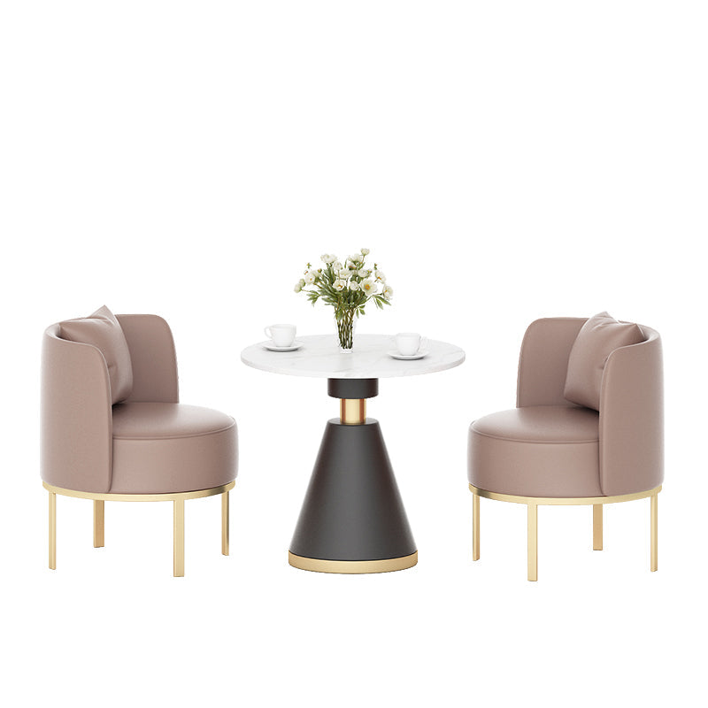 Modern Sintered Stone Dining Set 1/2/3/4/5 Pieces Dining Furniture Set /Separate Items 3 Pieces: White-Black Table, 2 Brown Chairs Clearhalo 'Dining Room Sets' 'Dining Tables & Seating' 'dining_room_set' 'furn' 'furn_dining_room_set' 'Furniture' 'furniture_dining_room_set' 'Kitchen & Dining Furniture' 'kitchen&dining_furn' 'kitchen' 4353153