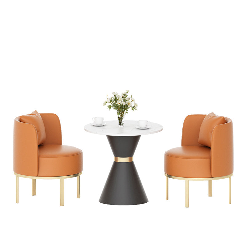 Modern Sintered Stone Dining Set 1/2/3/4/5 Pieces Dining Furniture Set /Separate Items 3 Pieces: White Table, 2 Orange Chairs Clearhalo 'Dining Room Sets' 'Dining Tables & Seating' 'dining_room_set' 'furn' 'furn_dining_room_set' 'Furniture' 'furniture_dining_room_set' 'Kitchen & Dining Furniture' 'kitchen&dining_furn' 'kitchen' 4353154