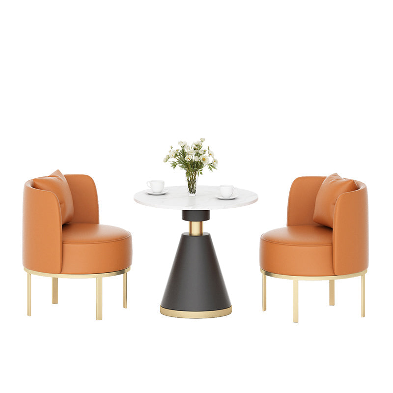 Modern Sintered Stone Dining Set 1/2/3/4/5 Pieces Dining Furniture Set /Separate Items 3 Pieces: White-Black Table, 2 Orange Chairs Clearhalo 'Dining Room Sets' 'Dining Tables & Seating' 'dining_room_set' 'furn' 'furn_dining_room_set' 'Furniture' 'furniture_dining_room_set' 'Kitchen & Dining Furniture' 'kitchen&dining_furn' 'kitchen' 4353156