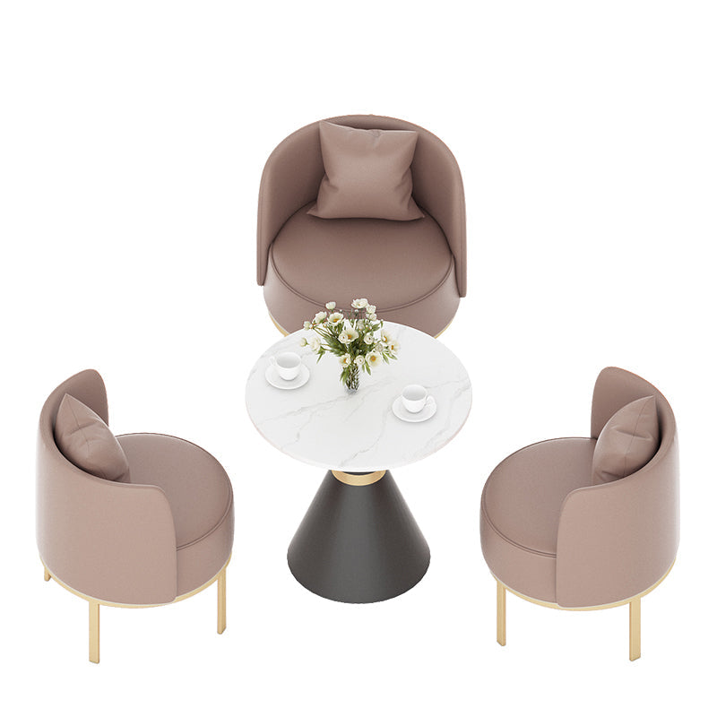 Modern Sintered Stone Dining Set 1/2/3/4/5 Pieces Dining Furniture Set /Separate Items 4 Pieces: White Table, 3 Brown Chairs Clearhalo 'Dining Room Sets' 'Dining Tables & Seating' 'dining_room_set' 'furn' 'furn_dining_room_set' 'Furniture' 'furniture_dining_room_set' 'Kitchen & Dining Furniture' 'kitchen&dining_furn' 'kitchen' 4353159