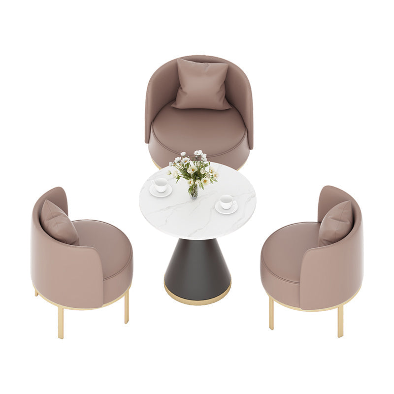 Modern Sintered Stone Dining Set 1/2/3/4/5 Pieces Dining Furniture Set /Separate Items 4 Pieces: White-Black Table, 3 Brown Chairs Clearhalo 'Dining Room Sets' 'Dining Tables & Seating' 'dining_room_set' 'furn' 'furn_dining_room_set' 'Furniture' 'furniture_dining_room_set' 'Kitchen & Dining Furniture' 'kitchen&dining_furn' 'kitchen' 4353160