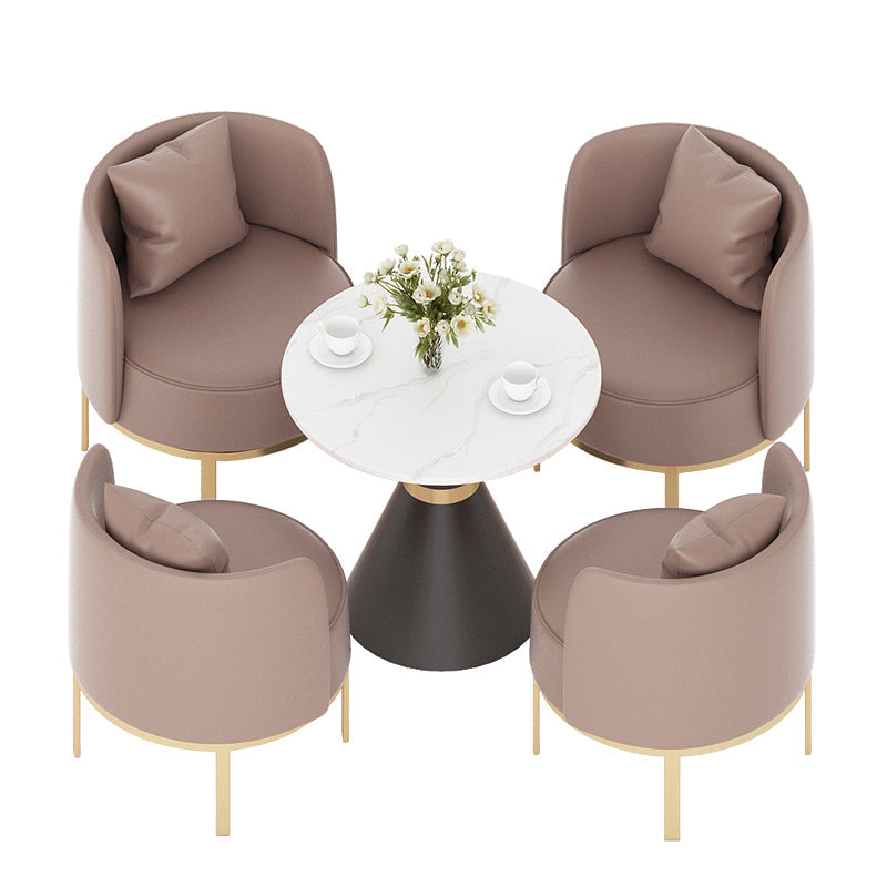 Modern Sintered Stone Dining Set 1/2/3/4/5 Pieces Dining Furniture Set /Separate Items 5 Pieces: White Table, 4 Brown Chairs Clearhalo 'Dining Room Sets' 'Dining Tables & Seating' 'dining_room_set' 'furn' 'furn_dining_room_set' 'Furniture' 'furniture_dining_room_set' 'Kitchen & Dining Furniture' 'kitchen&dining_furn' 'kitchen' 4353165