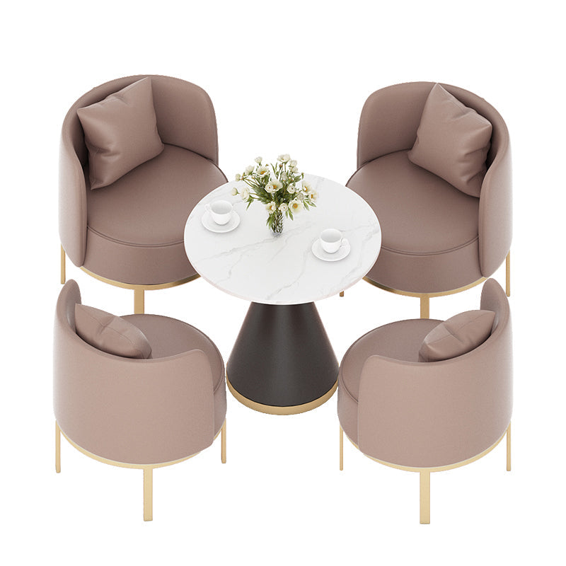 Modern Sintered Stone Dining Set 1/2/3/4/5 Pieces Dining Furniture Set /Separate Items 5 Pieces: White-Black Table, 4 Brown Chairs Clearhalo 'Dining Room Sets' 'Dining Tables & Seating' 'dining_room_set' 'furn' 'furn_dining_room_set' 'Furniture' 'furniture_dining_room_set' 'Kitchen & Dining Furniture' 'kitchen&dining_furn' 'kitchen' 4353166