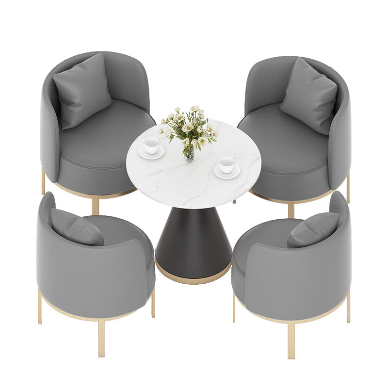 Modern Sintered Stone Dining Set 1/2/3/4/5 Pieces Dining Furniture Set /Separate Items 5 Pieces: White-Black Table, 4 Grey Chairs Clearhalo 'Dining Room Sets' 'Dining Tables & Seating' 'dining_room_set' 'furn' 'furn_dining_room_set' 'Furniture' 'furniture_dining_room_set' 'Kitchen & Dining Furniture' 'kitchen&dining_furn' 'kitchen' 4353168