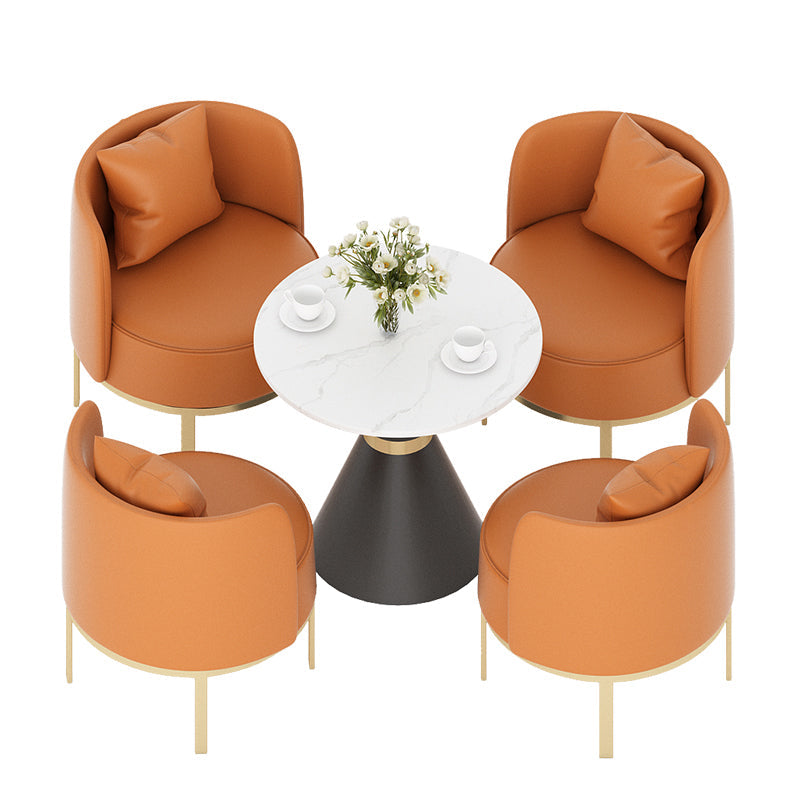 Modern Sintered Stone Dining Set 1/2/3/4/5 Pieces Dining Furniture Set /Separate Items 5 Pieces: White Table, 4 Orange Chairs Clearhalo 'Dining Room Sets' 'Dining Tables & Seating' 'dining_room_set' 'furn' 'furn_dining_room_set' 'Furniture' 'furniture_dining_room_set' 'Kitchen & Dining Furniture' 'kitchen&dining_furn' 'kitchen' 4353169