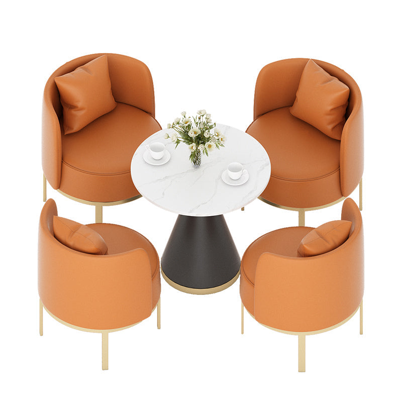 Modern Sintered Stone Dining Set 1/2/3/4/5 Pieces Dining Furniture Set /Separate Items 5 Pieces: White-Black Table, 4 Orange Chairs Clearhalo 'Dining Room Sets' 'Dining Tables & Seating' 'dining_room_set' 'furn' 'furn_dining_room_set' 'Furniture' 'furniture_dining_room_set' 'Kitchen & Dining Furniture' 'kitchen&dining_furn' 'kitchen' 4353170