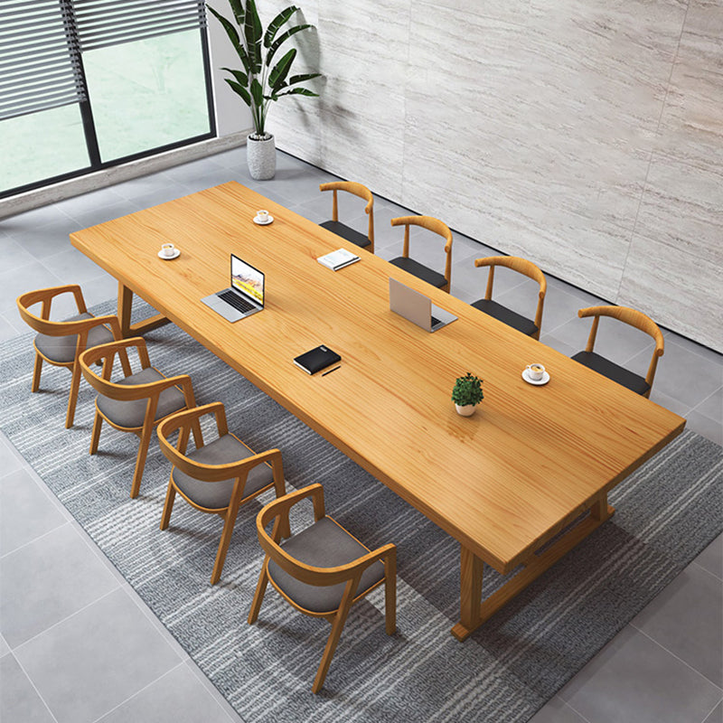 Modern Rectangle Furniture Pine Solid Wood Dining Site Table with Trestle Base 78.7"L x 31.5"W x 29.5"H Without Chairs Clearhalo ' dining_table' 'Dining Tables & Seating' 'Dining Tables' 'furn' 'furn_dining_table' 'Furniture' 'furniture_dining_table' 'Kitchen & Dining Furniture' 'kitchen&dining_furn' 'kitchen' 'kitchen_dining_table' 4353228