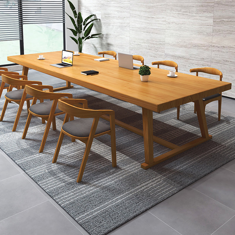 Modern Rectangle Furniture Pine Solid Wood Dining Site Table with Trestle Base 70.9"L x 31.5"W x 29.5"H Without Chairs Clearhalo ' dining_table' 'Dining Tables & Seating' 'Dining Tables' 'furn' 'furn_dining_table' 'Furniture' 'furniture_dining_table' 'Kitchen & Dining Furniture' 'kitchen&dining_furn' 'kitchen' 'kitchen_dining_table' 4353229