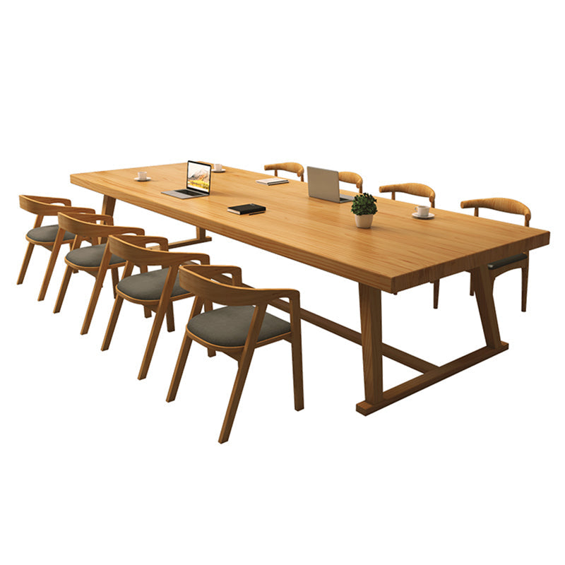 Modern Rectangle Furniture Pine Solid Wood Dining Site Table with Trestle Base 86.6"L x 31.5"W x 29.5"H Without Chairs Clearhalo ' dining_table' 'Dining Tables & Seating' 'Dining Tables' 'furn' 'furn_dining_table' 'Furniture' 'furniture_dining_table' 'Kitchen & Dining Furniture' 'kitchen&dining_furn' 'kitchen' 'kitchen_dining_table' 4353231