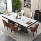 Traditional Luxury Dining Table Rectangle Sintered Stone Double Pedestal Table with Black Base 63"L x 35.4"W x 29.5"H Without Chairs Clearhalo ' dining_table' 'Dining Tables & Seating' 'Dining Tables' 'furn' 'furn_dining_table' 'Furniture' 'furniture_dining_table' 'Kitchen & Dining Furniture' 'kitchen&dining_furn' 'kitchen' 'kitchen_dining_table' 4353325