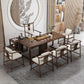 Industrial Elm Wood Dining Table Rectangle Table in Brown with Trestle Base 78.7"L x 31.5"W x 29.5"H Without Chairs Clearhalo ' dining_table' 'Dining Tables & Seating' 'Dining Tables' 'furn' 'furn_dining_table' 'Furniture' 'furniture_dining_table' 'Kitchen & Dining Furniture' 'kitchen&dining_furn' 'kitchen' 'kitchen_dining_table' 4353351
