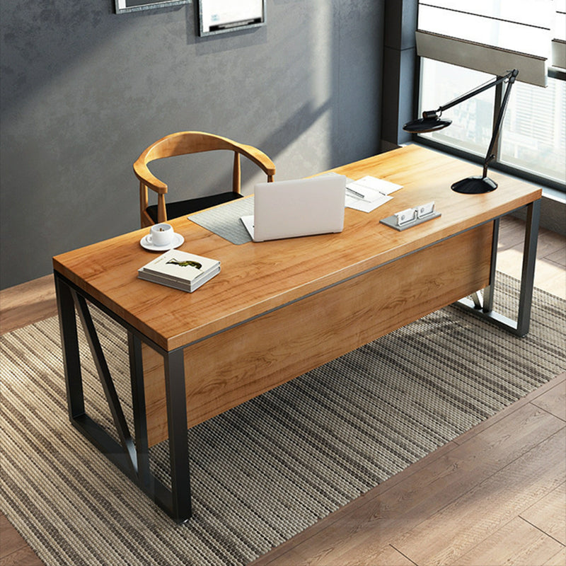 Industrial Pine Wood Dining Table Rectangle Table with Metal Trestle Base 63"L x 27.6"W x 29.5"H Without Chairs Clearhalo ' dining_table' 'Dining Tables & Seating' 'Dining Tables' 'furn' 'furn_dining_table' 'Furniture' 'furniture_dining_table' 'Kitchen & Dining Furniture' 'kitchen&dining_furn' 'kitchen' 'kitchen_dining_table' 4353377