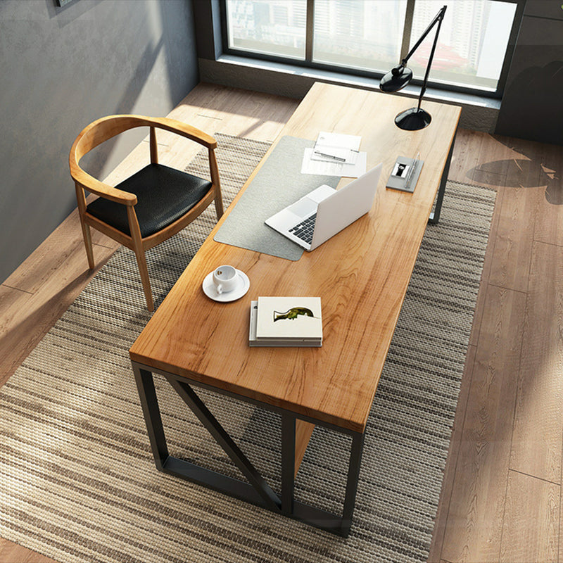 Industrial Pine Wood Dining Table Rectangle Table with Metal Trestle Base 78.7"L x 39.4"W x 29.5"H Without Chairs Clearhalo ' dining_table' 'Dining Tables & Seating' 'Dining Tables' 'furn' 'furn_dining_table' 'Furniture' 'furniture_dining_table' 'Kitchen & Dining Furniture' 'kitchen&dining_furn' 'kitchen' 'kitchen_dining_table' 4353380