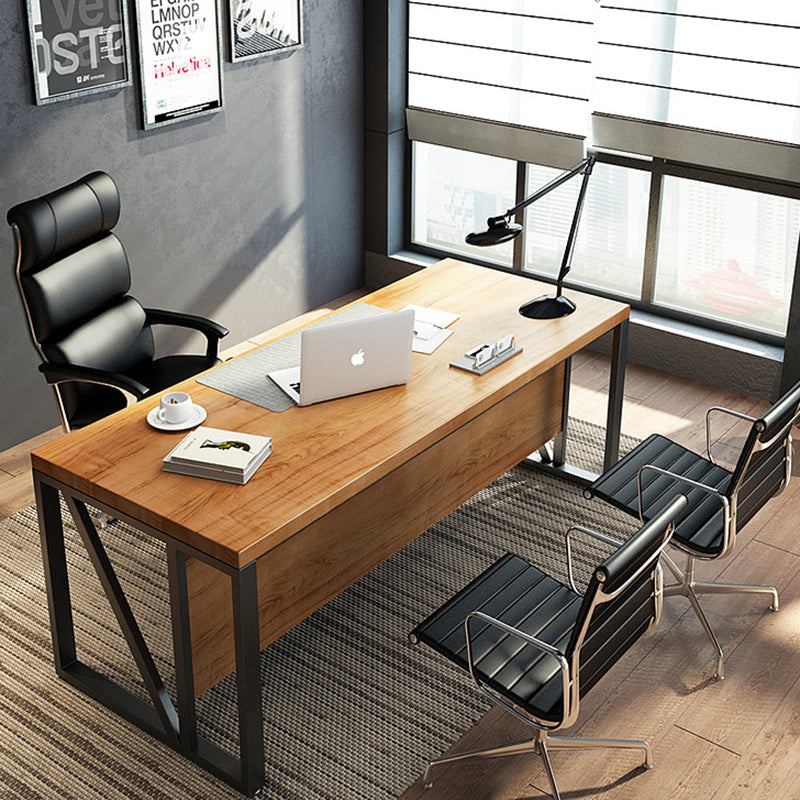 Industrial Pine Wood Dining Table Rectangle Table with Metal Trestle Base Clearhalo ' dining_table' 'Dining Tables & Seating' 'Dining Tables' 'furn' 'furn_dining_table' 'Furniture' 'furniture_dining_table' 'Kitchen & Dining Furniture' 'kitchen&dining_furn' 'kitchen' 'kitchen_dining_table' 4353387