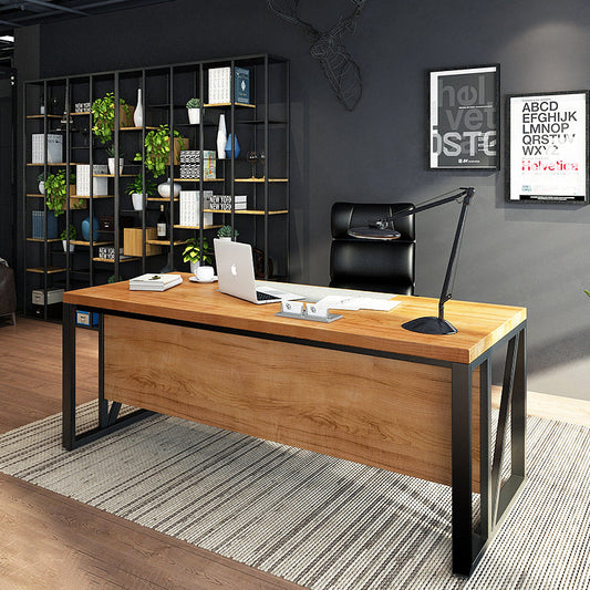 Industrial Pine Wood Dining Table Rectangle Table with Metal Trestle Base