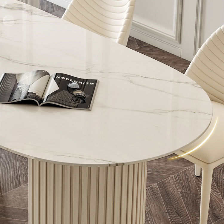 Traditional Luxury Dining Table White Oval Sintered Stone Table with Double Pedestal Base Clearhalo ' dining_table' 'Dining Tables & Seating' 'Dining Tables' 'furn' 'furn_dining_table' 'Furniture' 'furniture_dining_table' 'Kitchen & Dining Furniture' 'kitchen&dining_furn' 'kitchen' 'kitchen_dining_table' 4353401