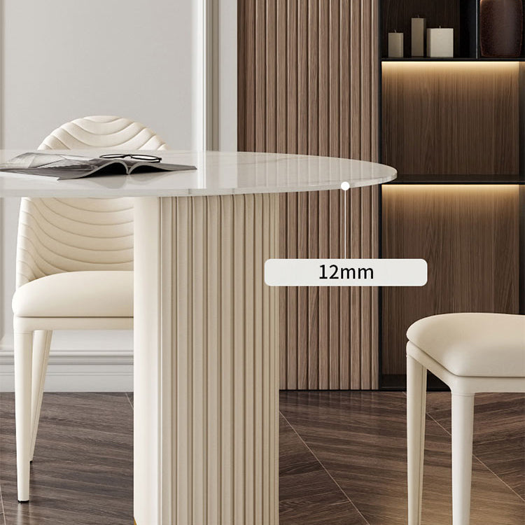 Traditional Luxury Dining Table White Oval Sintered Stone Table with Double Pedestal Base Clearhalo ' dining_table' 'Dining Tables & Seating' 'Dining Tables' 'furn' 'furn_dining_table' 'Furniture' 'furniture_dining_table' 'Kitchen & Dining Furniture' 'kitchen&dining_furn' 'kitchen' 'kitchen_dining_table' 4353403