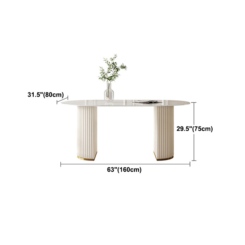 Traditional Luxury Dining Table White Oval Sintered Stone Table with Double Pedestal Base Clearhalo ' dining_table' 'Dining Tables & Seating' 'Dining Tables' 'furn' 'furn_dining_table' 'Furniture' 'furniture_dining_table' 'Kitchen & Dining Furniture' 'kitchen&dining_furn' 'kitchen' 'kitchen_dining_table' 4353407