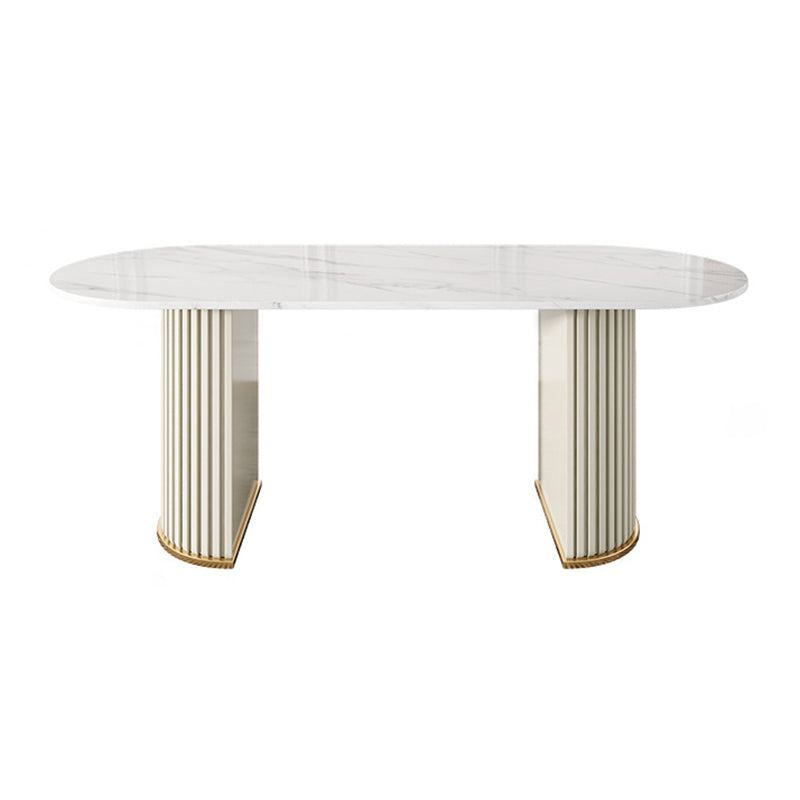 Sintered Stone Luxury Dining Table Traditional Oval Dining Table with Double Pedestal Base Beige Without Chairs Clearhalo ' dining_table' 'Dining Tables & Seating' 'Dining Tables' 'furn' 'furn_dining_table' 'Furniture' 'furniture_dining_table' 'Kitchen & Dining Furniture' 'kitchen&dining_furn' 'kitchen' 'kitchen_dining_table' 4353411