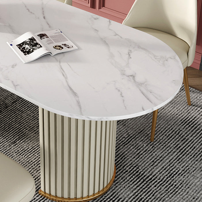Sintered Stone Luxury Dining Table Traditional Oval Dining Table with Double Pedestal Base Clearhalo ' dining_table' 'Dining Tables & Seating' 'Dining Tables' 'furn' 'furn_dining_table' 'Furniture' 'furniture_dining_table' 'Kitchen & Dining Furniture' 'kitchen&dining_furn' 'kitchen' 'kitchen_dining_table' 4353416