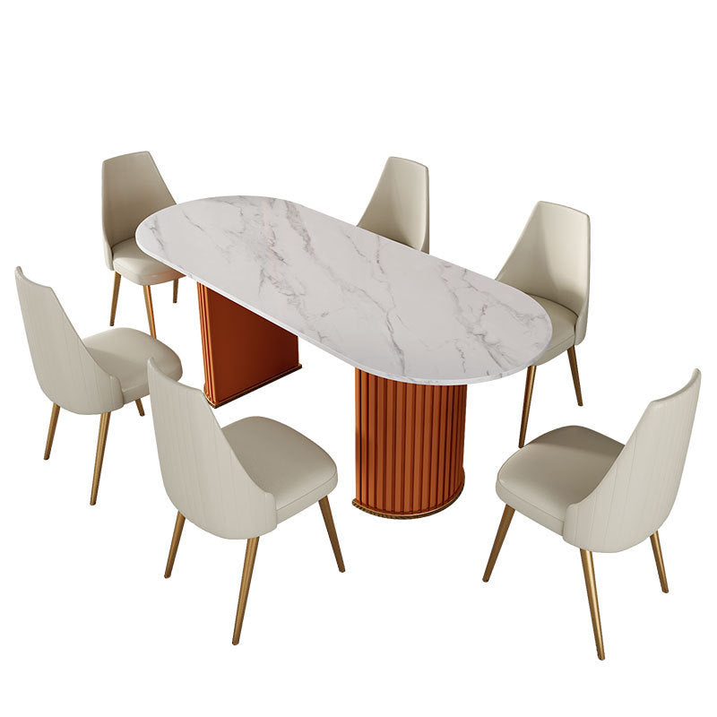 Sintered Stone Luxury Dining Table Traditional Oval Dining Table with Double Pedestal Base Clearhalo ' dining_table' 'Dining Tables & Seating' 'Dining Tables' 'furn' 'furn_dining_table' 'Furniture' 'furniture_dining_table' 'Kitchen & Dining Furniture' 'kitchen&dining_furn' 'kitchen' 'kitchen_dining_table' 4353419