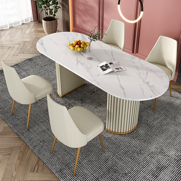 Sintered Stone Luxury Dining Table Traditional Oval Dining Table with Double Pedestal Base Clearhalo ' dining_table' 'Dining Tables & Seating' 'Dining Tables' 'furn' 'furn_dining_table' 'Furniture' 'furniture_dining_table' 'Kitchen & Dining Furniture' 'kitchen&dining_furn' 'kitchen' 'kitchen_dining_table' 4353423