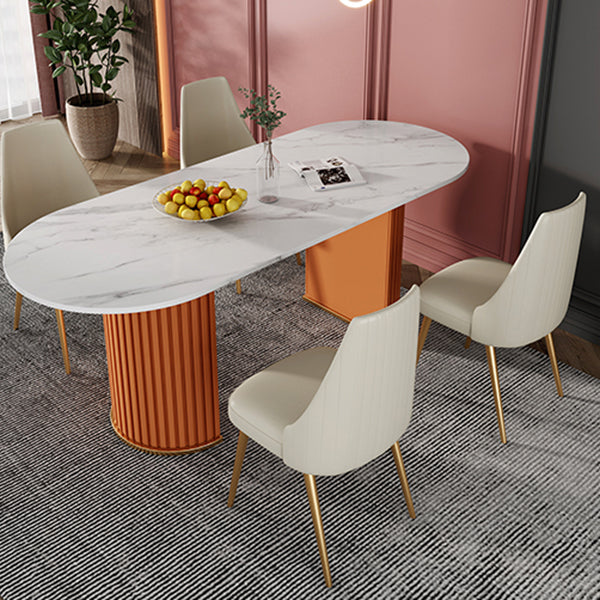 Sintered Stone Luxury Dining Table Traditional Oval Dining Table with Double Pedestal Base Clearhalo ' dining_table' 'Dining Tables & Seating' 'Dining Tables' 'furn' 'furn_dining_table' 'Furniture' 'furniture_dining_table' 'Kitchen & Dining Furniture' 'kitchen&dining_furn' 'kitchen' 'kitchen_dining_table' 4353425