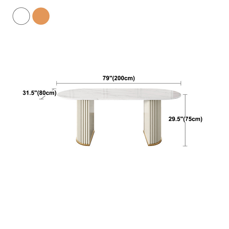 Sintered Stone Luxury Dining Table Traditional Oval Dining Table with Double Pedestal Base Clearhalo ' dining_table' 'Dining Tables & Seating' 'Dining Tables' 'furn' 'furn_dining_table' 'Furniture' 'furniture_dining_table' 'Kitchen & Dining Furniture' 'kitchen&dining_furn' 'kitchen' 'kitchen_dining_table' 4353429