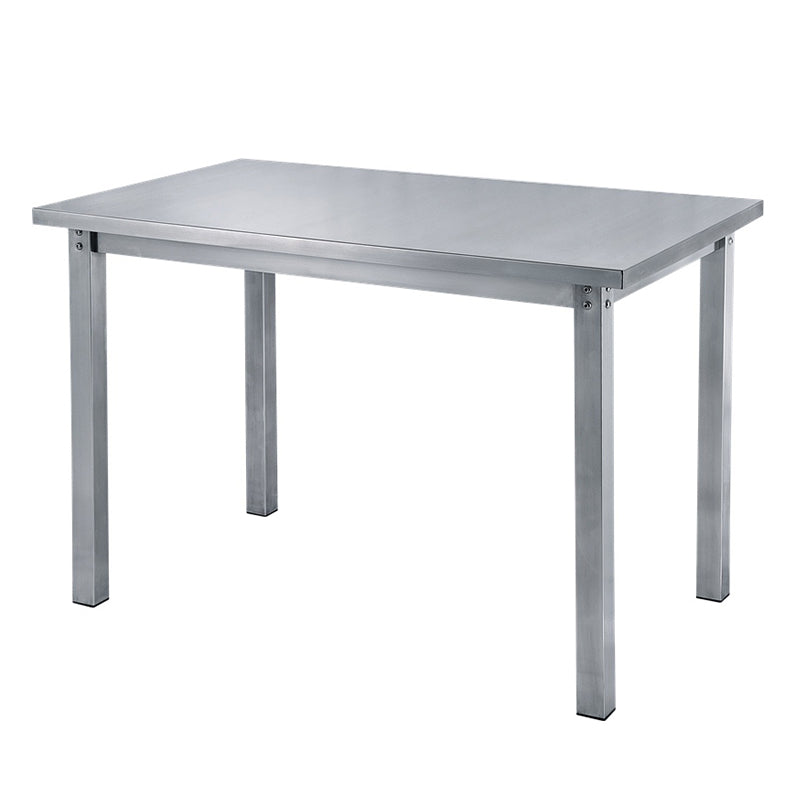 Industrial Style Furniture Stainless Steel Dining Site Table with Pedestal Base Rectangle 43.3"L x 27.6"W x 29.5"H Without Chairs Clearhalo ' dining_table' 'Dining Tables & Seating' 'Dining Tables' 'furn' 'furn_dining_table' 'Furniture' 'furniture_dining_table' 'Kitchen & Dining Furniture' 'kitchen&dining_furn' 'kitchen' 'kitchen_dining_table' 4353472
