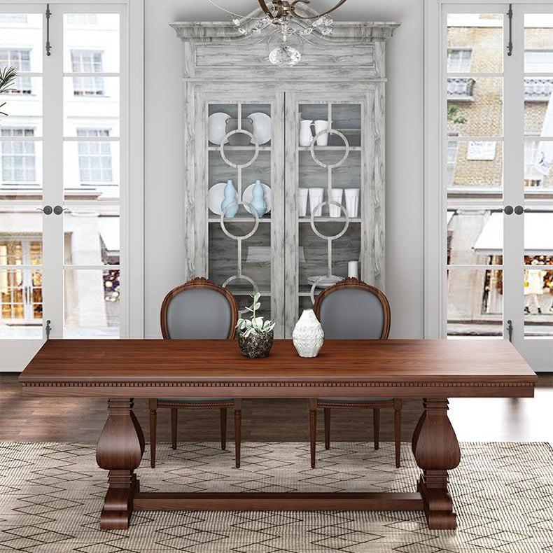 Industrial Solid Wood Dining Table Rectangle Kitchen Table with Trestle Base Brown Without Chairs Clearhalo ' dining_table' 'Dining Tables & Seating' 'Dining Tables' 'furn' 'furn_dining_table' 'Furniture' 'furniture_dining_table' 'Kitchen & Dining Furniture' 'kitchen&dining_furn' 'kitchen' 'kitchen_dining_table' 4353535