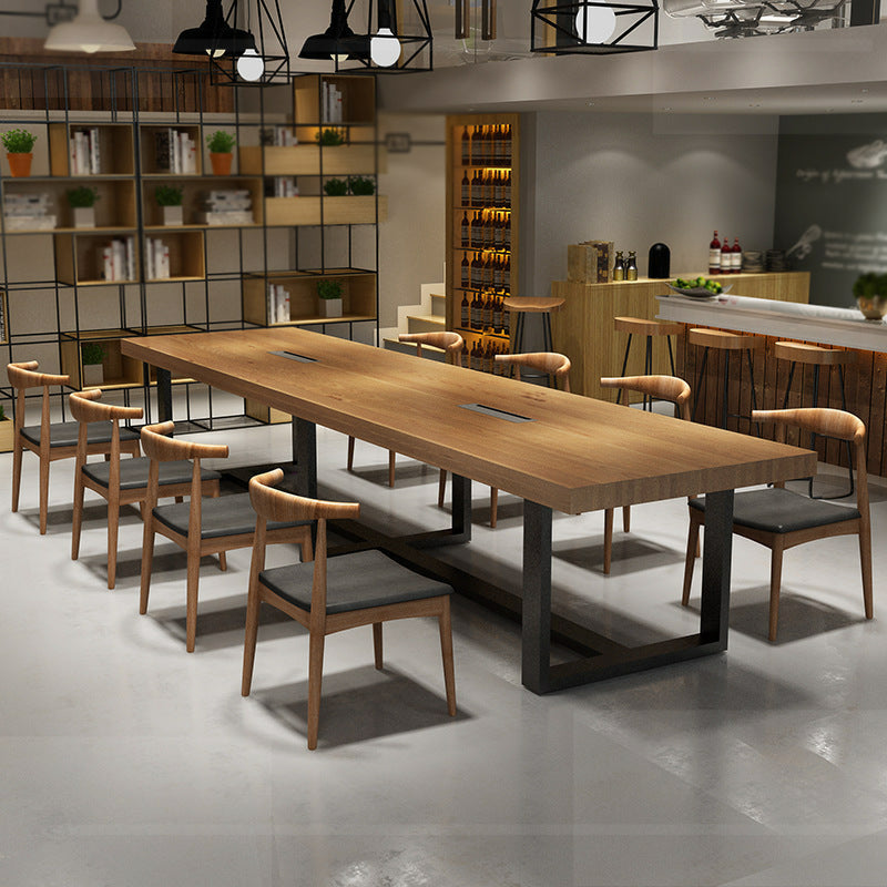 Rectangle Industrial Dining Table Solid Wood Top Dining Table with Metal Base 141.7"L x 47.2"W x 29.5"H Without Chairs Clearhalo ' dining_table' 'Dining Tables & Seating' 'Dining Tables' 'furn' 'furn_dining_table' 'Furniture' 'furniture_dining_table' 'Kitchen & Dining Furniture' 'kitchen&dining_furn' 'kitchen' 'kitchen_dining_table' 4353652