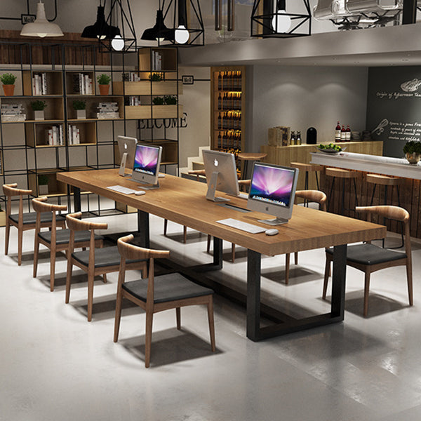 Rectangle Industrial Dining Table Solid Wood Top Dining Table with Metal Base Clearhalo ' dining_table' 'Dining Tables & Seating' 'Dining Tables' 'furn' 'furn_dining_table' 'Furniture' 'furniture_dining_table' 'Kitchen & Dining Furniture' 'kitchen&dining_furn' 'kitchen' 'kitchen_dining_table' 4353658