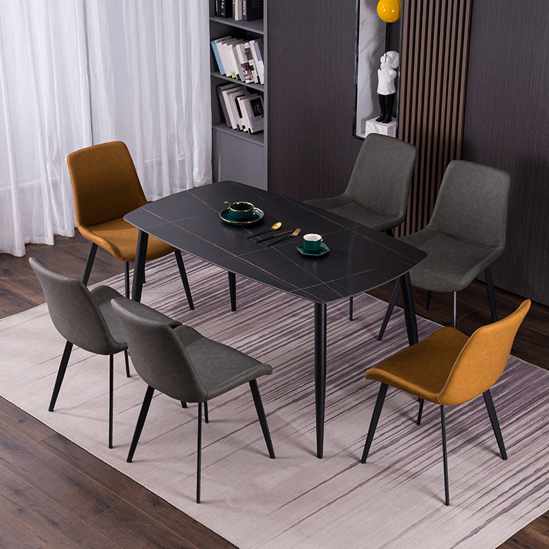 Rectangle Stone Home Furniture Contemporary Style Dining Room Collection Black 63"L x 35.4"W x 29.5"H Without Chairs Clearhalo ' dining_table' 'Dining Tables & Seating' 'Dining Tables' 'furn' 'furn_dining_table' 'Furniture' 'furniture_dining_table' 'Kitchen & Dining Furniture' 'kitchen&dining_furn' 'kitchen' 'kitchen_dining_table' 4353682