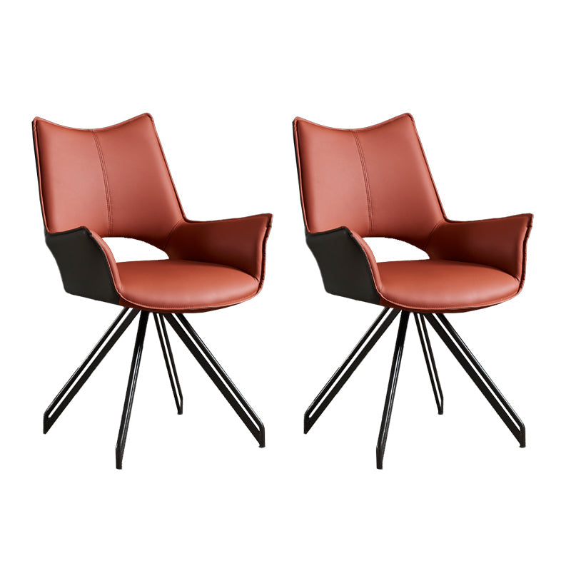 Industrial Style Arm Leather Dining Chairs Open Back Dining Side Chair for Home Orange 2 Piece Set Clearhalo ' kitchen&dining_furn' 'Dining Chairs' 'Dining Tables & Seating' 'dining_chair' 'furn' 'furn_dining_chair' 'Furniture' 'furniture_dining_chair' 'Kitchen & Dining Furniture' 'kitchen' 4353769