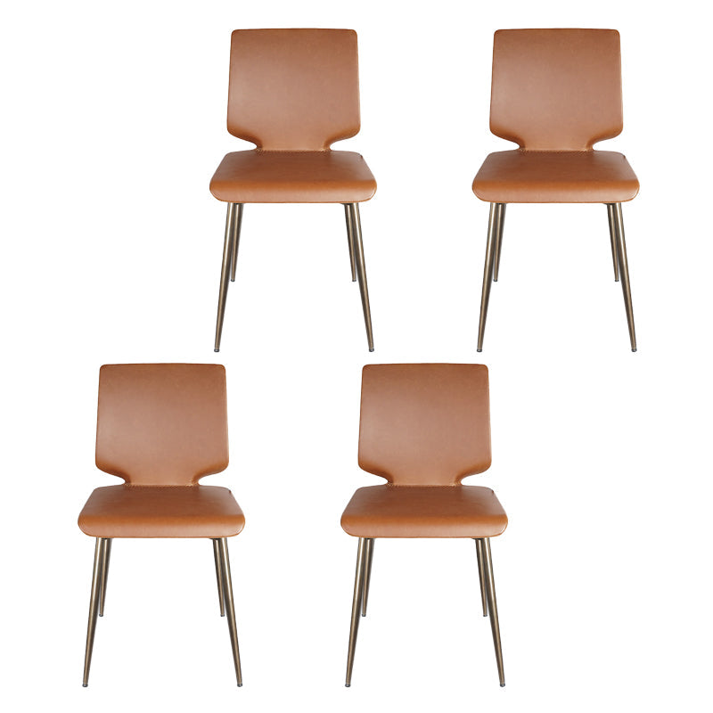 Contemporary Style Leather Dining Chairs Armless Solid Back Chair for Kitchen Brown 4 Piece Set Clearhalo ' kitchen&dining_furn' 'Dining Chairs' 'Dining Tables & Seating' 'dining_chair' 'furn' 'furn_dining_chair' 'Furniture' 'furniture_dining_chair' 'Kitchen & Dining Furniture' 'kitchen' 4353802