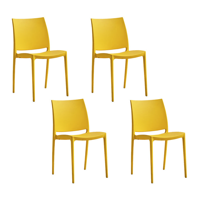 Scandinavian Armless Open Back Dining Side Chair Plastic Dining Side Chairs Yellow 4 Piece Set Clearhalo ' kitchen&dining_furn' 'Dining Chairs' 'Dining Tables & Seating' 'dining_chair' 'furn' 'furn_dining_chair' 'Furniture' 'furniture_dining_chair' 'Kitchen & Dining Furniture' 'kitchen' 4353846