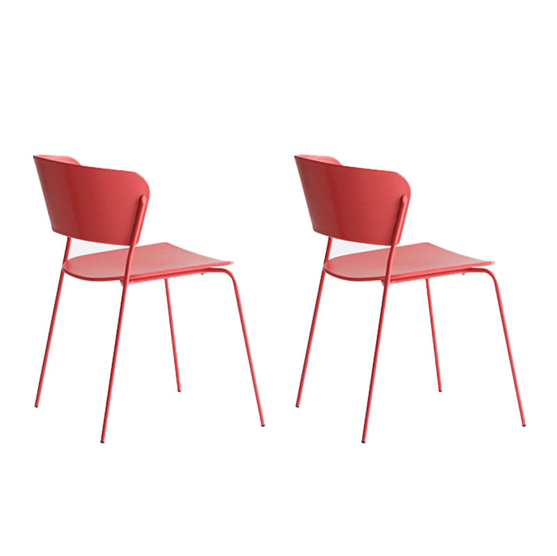 Industrial Design Open Back Dining Side Chair Stacking Plastic Dining Chair Red 2 Piece Set Clearhalo ' kitchen&dining_furn' 'Dining Chairs' 'Dining Tables & Seating' 'dining_chair' 'furn' 'furn_dining_chair' 'Furniture' 'furniture_dining_chair' 'Kitchen & Dining Furniture' 'kitchen' 4353863