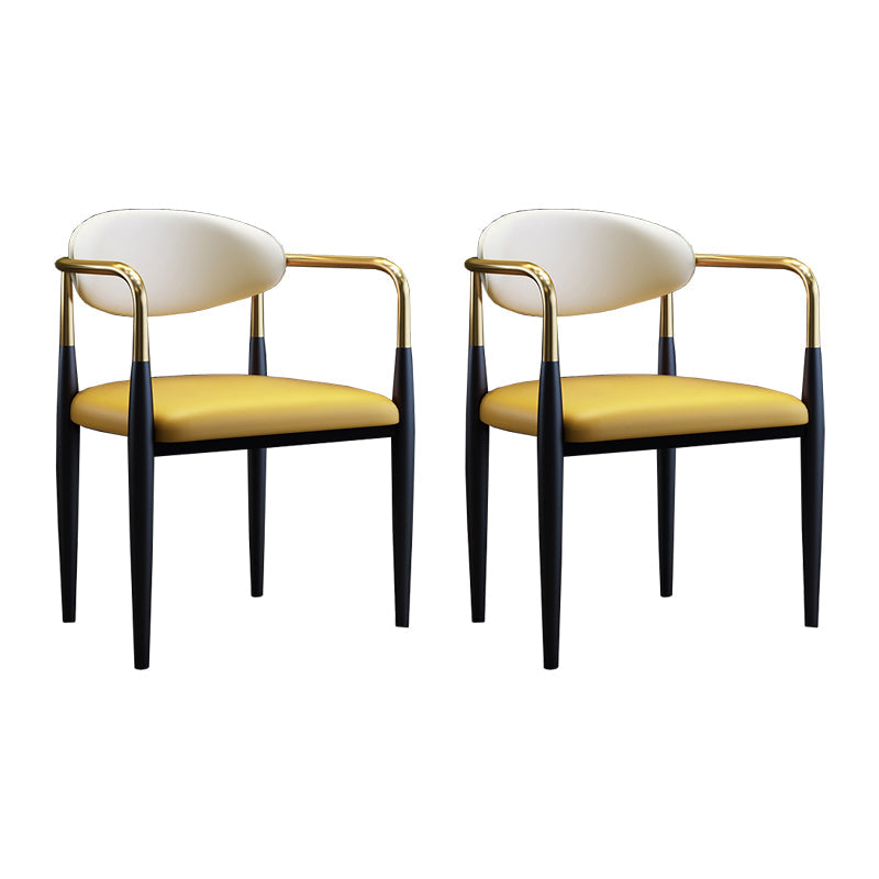 Industrial Design Open Back Dining Side Chair Leather Dining Chairs for Home Yellow 2 Piece Set Clearhalo ' kitchen&dining_furn' 'Dining Chairs' 'Dining Tables & Seating' 'dining_chair' 'furn' 'furn_dining_chair' 'Furniture' 'furniture_dining_chair' 'Kitchen & Dining Furniture' 'kitchen' 4353881