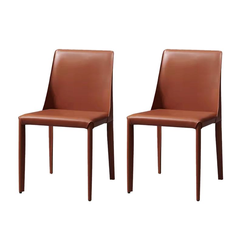 Minimalist Style Armless Solid Back Dining Side Chairs Leather Dining Chairs Orange 2 Piece Set Clearhalo ' kitchen&dining_furn' 'Dining Chairs' 'Dining Tables & Seating' 'dining_chair' 'furn' 'furn_dining_chair' 'Furniture' 'furniture_dining_chair' 'Kitchen & Dining Furniture' 'kitchen' 4353963