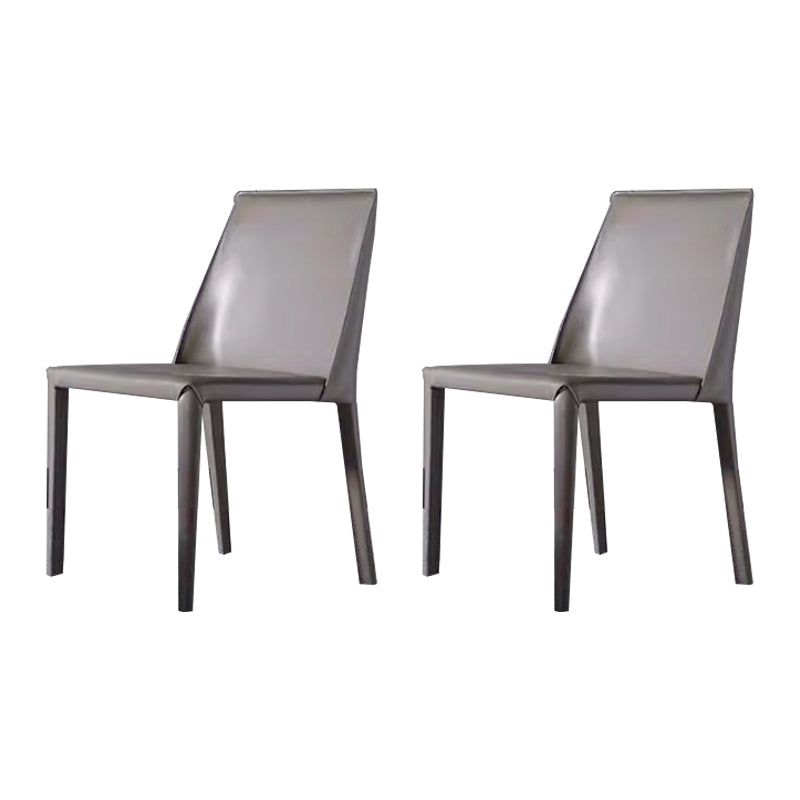 Minimalist Style Armless Solid Back Dining Side Chairs Leather Dining Chairs Grey 2 Piece Set Clearhalo ' kitchen&dining_furn' 'Dining Chairs' 'Dining Tables & Seating' 'dining_chair' 'furn' 'furn_dining_chair' 'Furniture' 'furniture_dining_chair' 'Kitchen & Dining Furniture' 'kitchen' 4353964